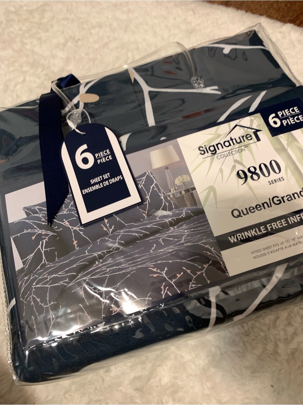9800 Series Queen 6-Piece Sheet Set - Navy Branch Print